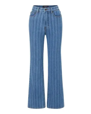 Veronica Beard Crosbie Wide Leg Striped Jeans