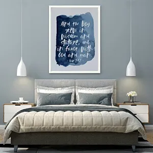 VERRE ART White Floater Framed Canvas - Wall Decor for Living Room, Bedroom, Office, Hotels, Drawing Room (45in X 60in) - Christian Wall Art For Boys Blue Watercolour