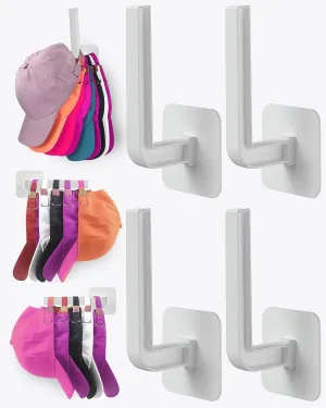 versatile 4-Pack  Baseball Cap Hat Racks - Wall Adhesive Hooks Hanger Holder, Strong Multi-Purpose Organizer for Door/Closet - Black