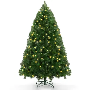 versatile 6ft Prelit Christmas Tree, Artificial Christmas Tree with 250 Warm White Lights, 756 Tips, Metal Stand and Hinged Branches warm lights christmas tree