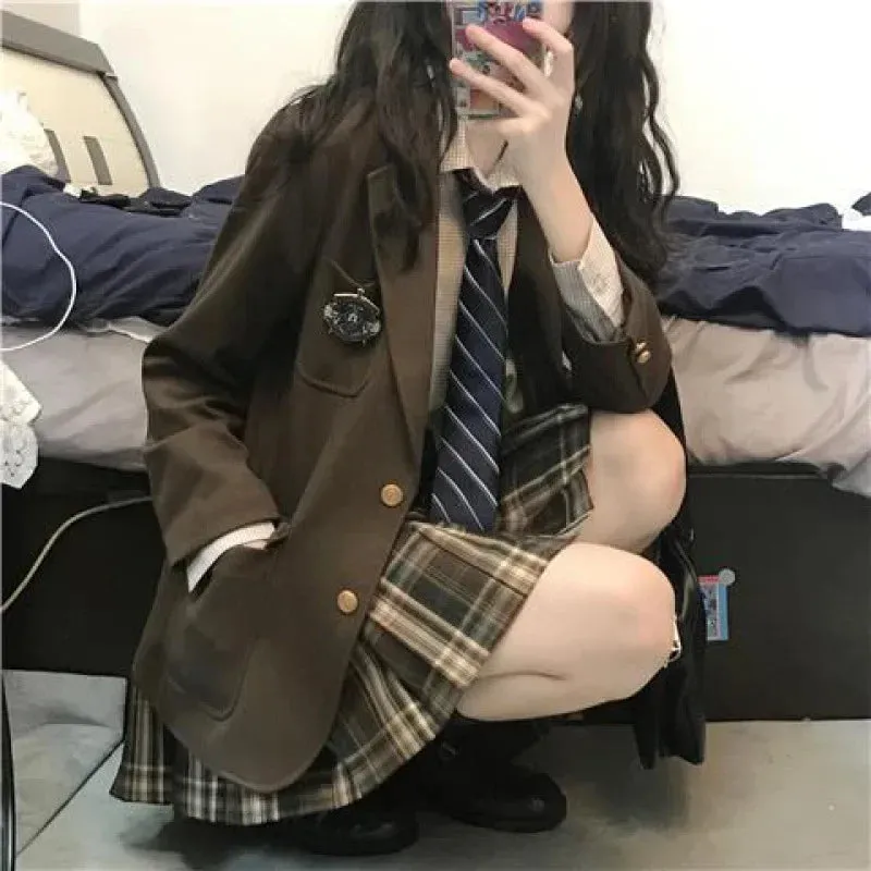 Versatile Autumn Preppy Style Foldable Skirt Jacket Shirt Suit