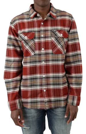 Versatile Bowery Stretch Long Sleeve Utility Flannel - Burnt Henna/Bright Gold/Black