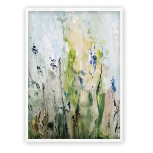 Vertical blue & green abstract floral wall art print