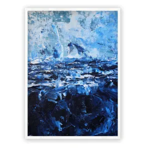 Vertical deep blue & white abstract wall art print