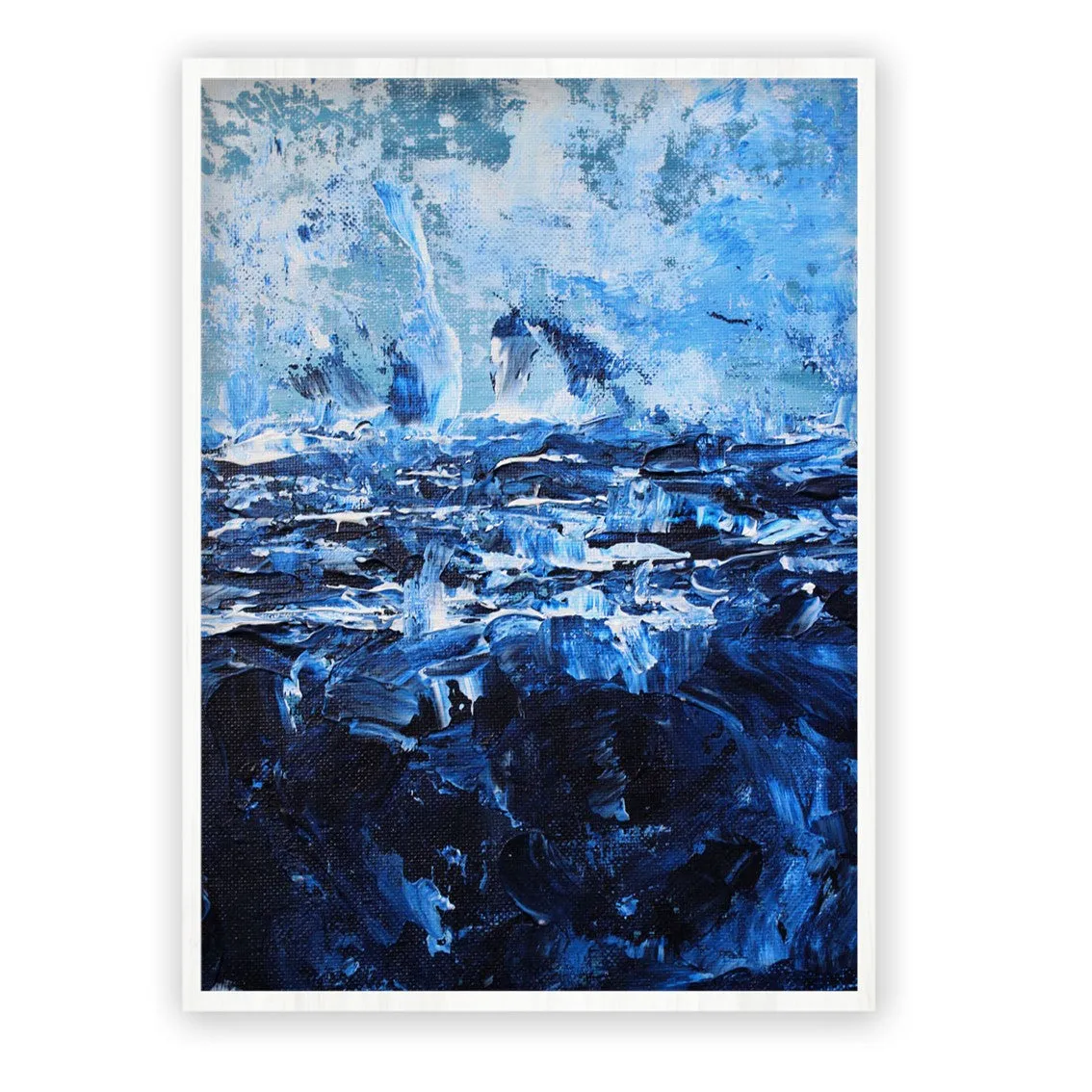 Vertical deep blue & white abstract wall art print