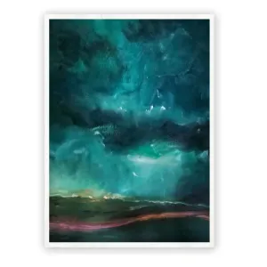 Vertical green & pink abstract landscape wall art print