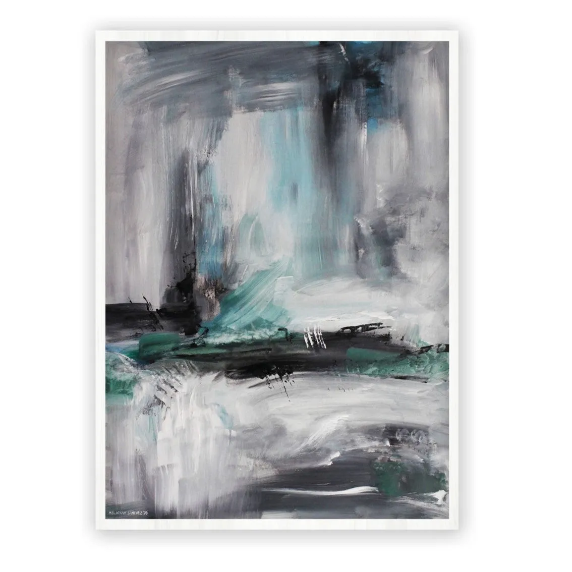 Vertical neutral & green abstract landscape wall art print