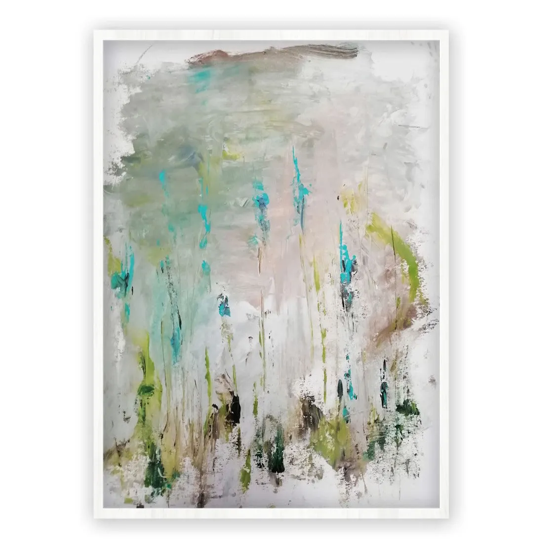 Vertical neutral & teal abstract floral wall art print