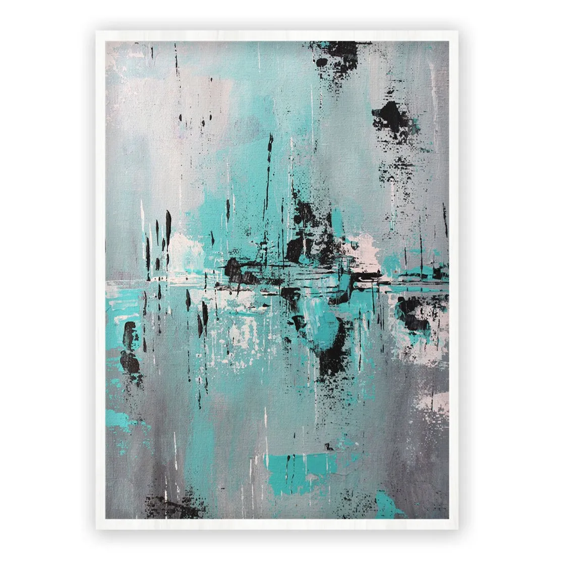 Vertical neutral & teal abstract wall art print