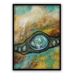 Vertical teal blue & brown abstract wall art print