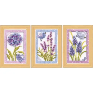 Vervaco Counted Cross Stitch Miniatures Kit 3.2"X4.8" 3pack  Bird With Flowers (18 Count)*