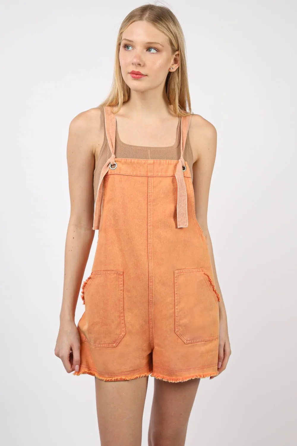 VERY J Washed Frayed Hem Denim Overall