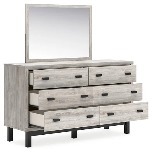 Vessalli Queen Panel Bed with Mirrored Dresser and Nightstand