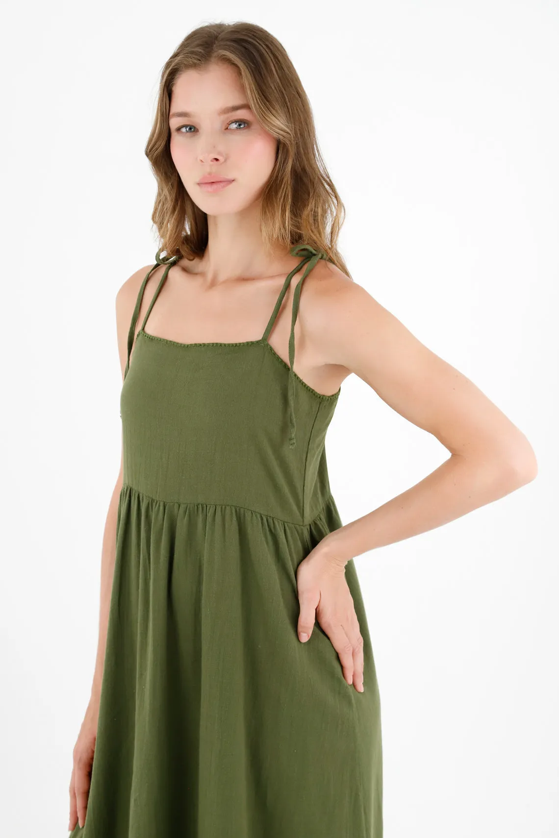 Vestido con escote recto verde para mujer