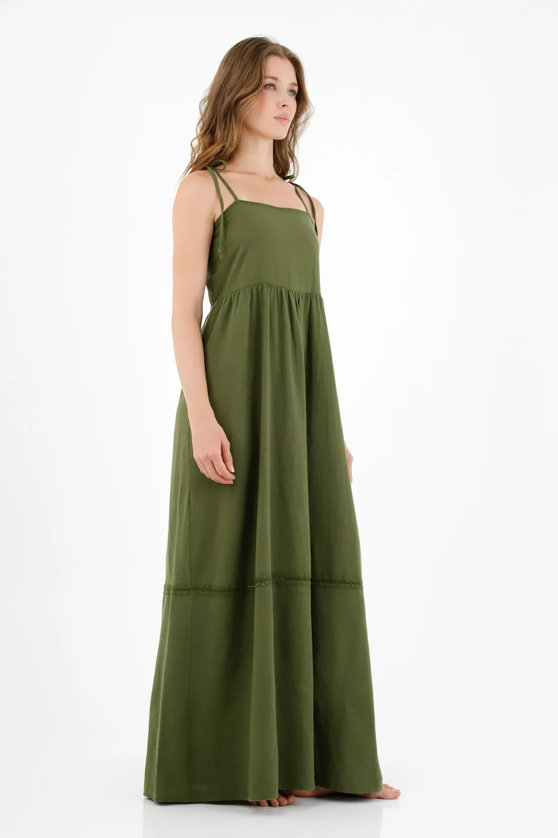 Vestido con escote recto verde para mujer