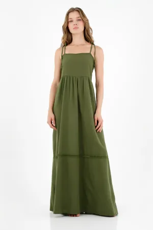 Vestido con escote recto verde para mujer