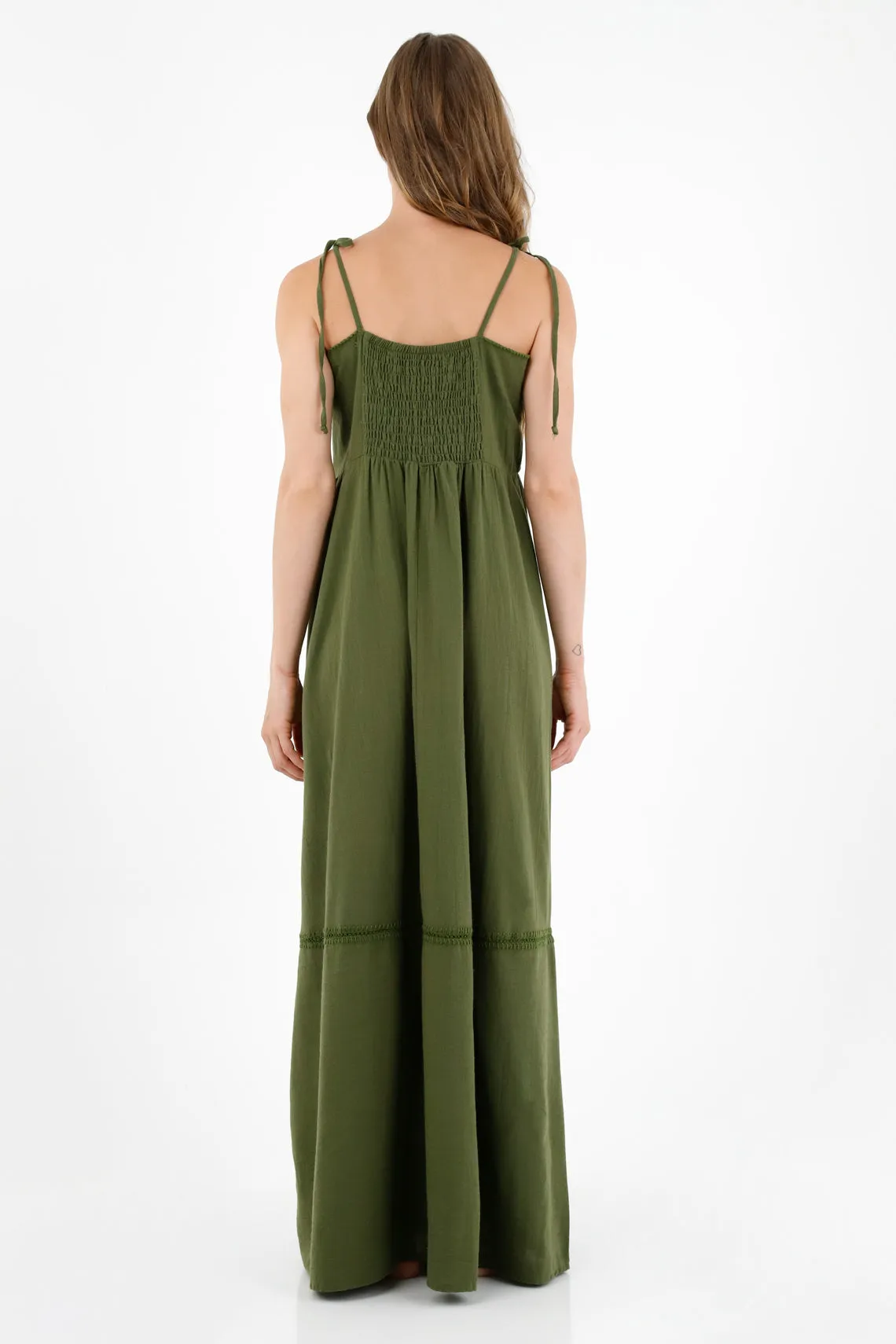 Vestido con escote recto verde para mujer