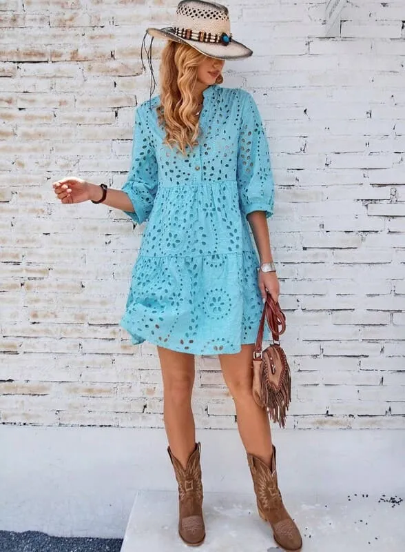 Vestido de Lese Boho Chemise Manga 3/4