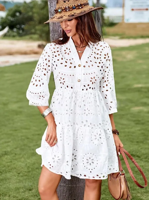 Vestido de Lese Boho Chemise Manga 3/4