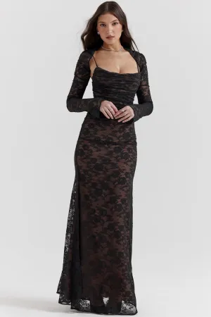 Vestido Longo de Renda Preto Modelador Modelo Artemis