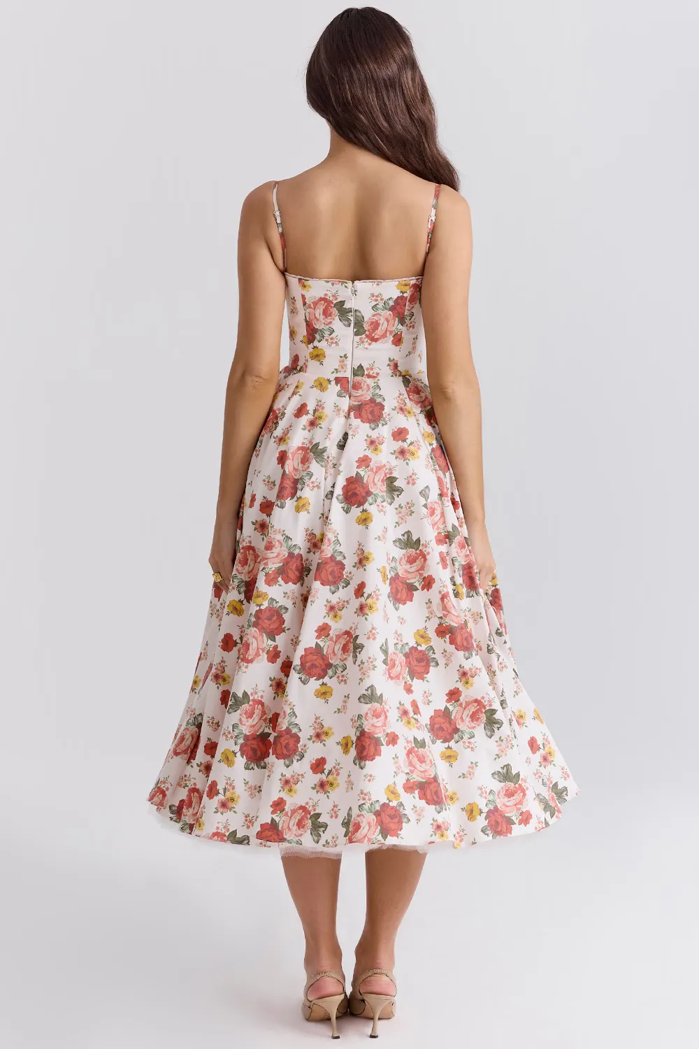 Vestido Midi Floral Modelador Com Forro em Tule Modelo Mademoiselle