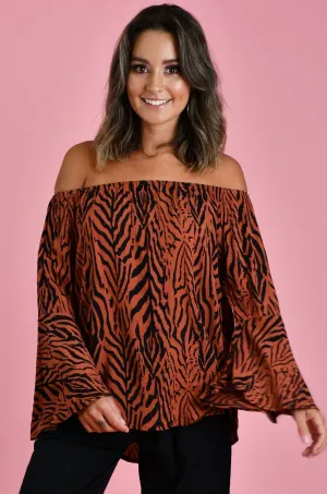 VGLT889 - BELL SLEEVE TOP - ZEBRA RUST