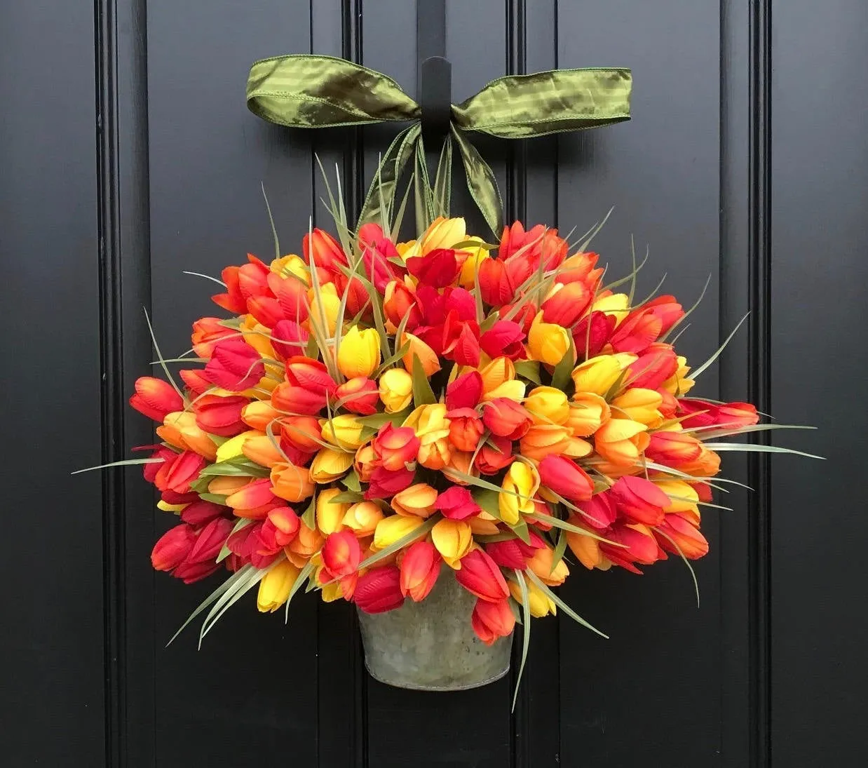 Vibrant Cottage Chic Tulip Bucket Wreath