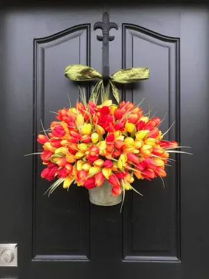 Vibrant Cottage Chic Tulip Bucket Wreath