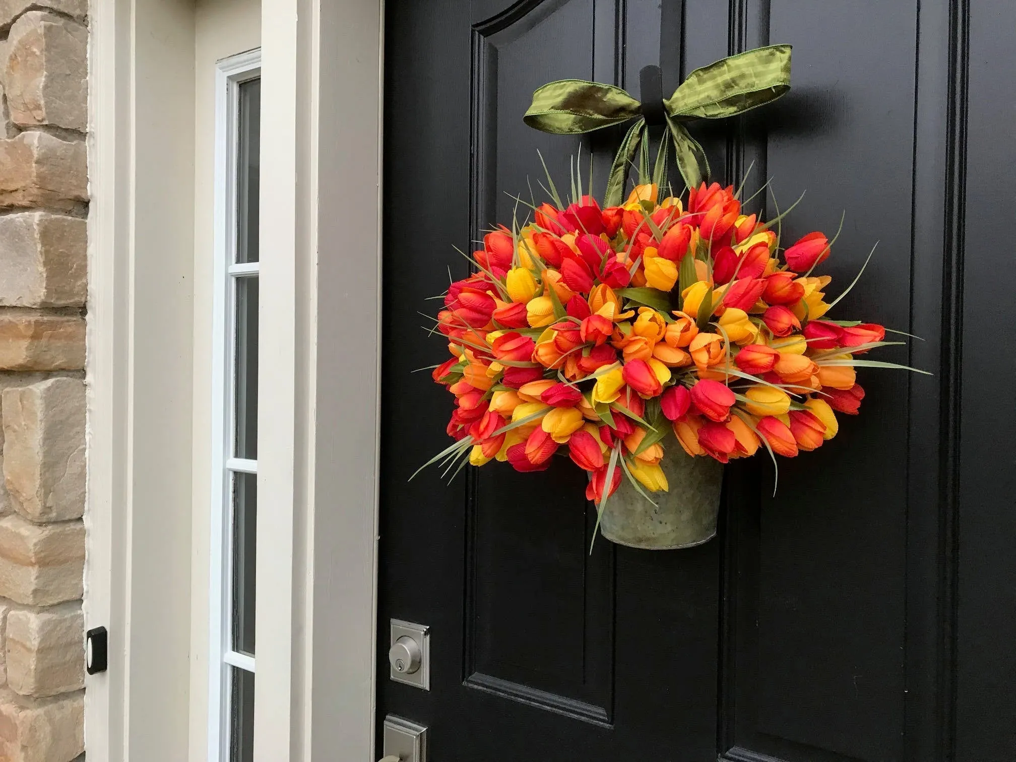 Vibrant Cottage Chic Tulip Bucket Wreath