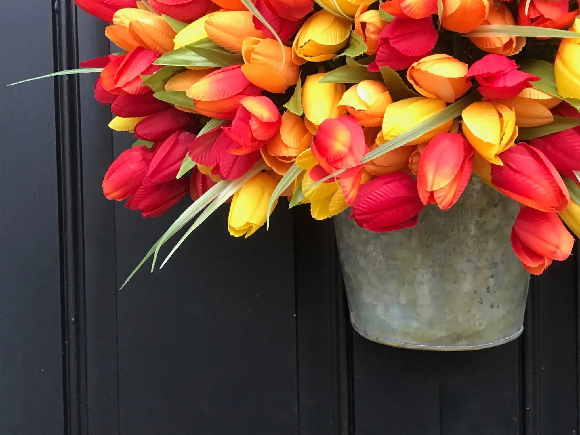 Vibrant Cottage Chic Tulip Bucket Wreath