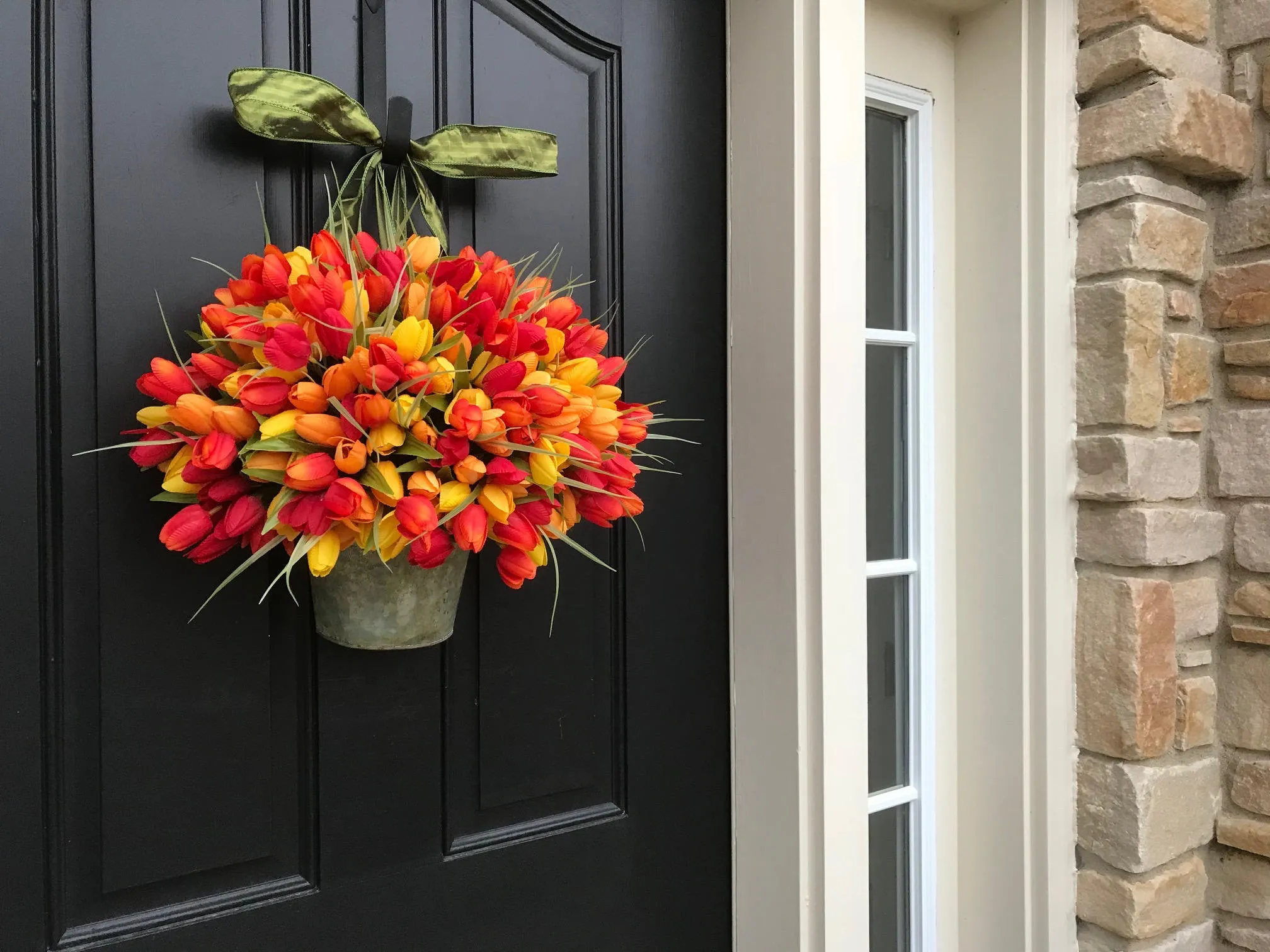 Vibrant Cottage Chic Tulip Bucket Wreath