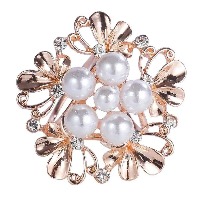 Vibrant Rhinestone and Pearl Scarf Buckle Ring