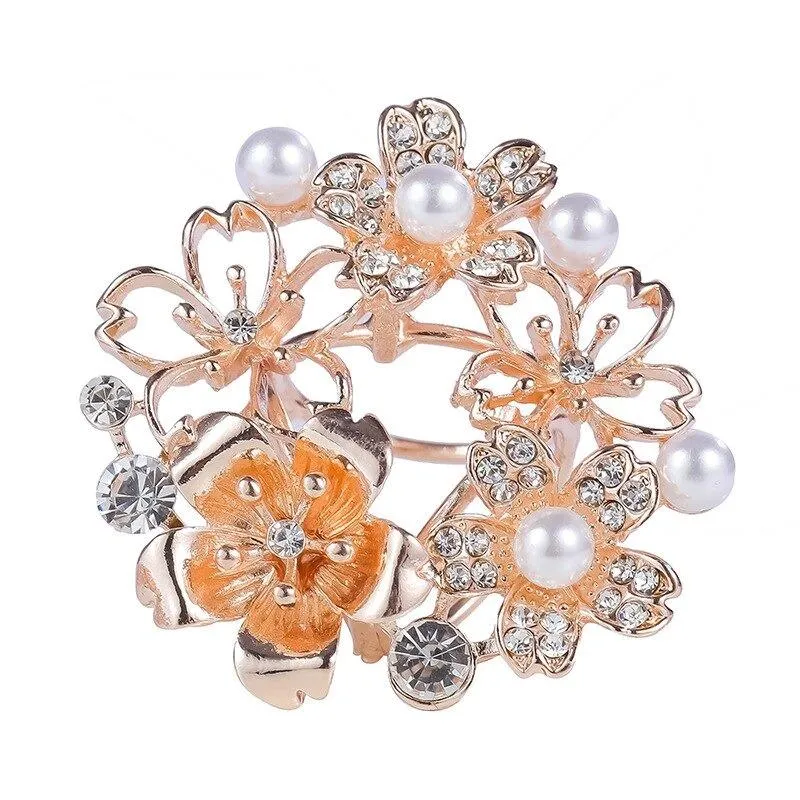 Vibrant Rhinestone and Pearl Scarf Buckle Ring