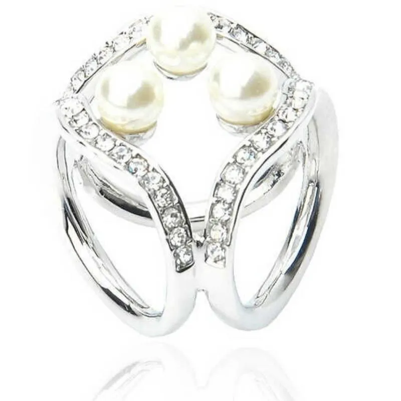 Vibrant Rhinestone and Pearl Scarf Buckle Ring