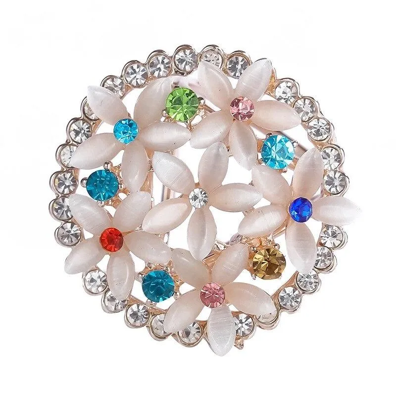 Vibrant Rhinestone and Pearl Scarf Buckle Ring