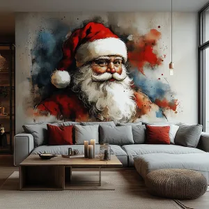 Vibrant Santa Claus Wall Mural | Classic Christmas Decal | Artistic Holiday Wall Art | Colorful Santa Portrait Sticker | Home Decoration