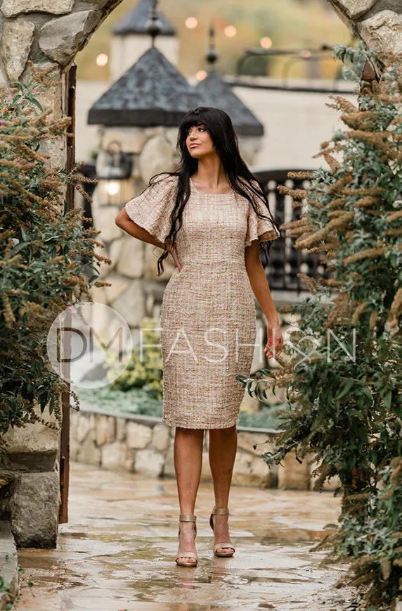 Victoria Beige Sequins Tweed Dress - DM Exclusive- FINAL SALE