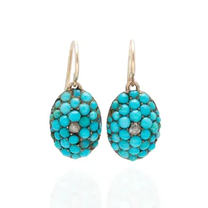 Victorian 14kt Persian Turquoise   Rose Cut Diamond Earrings