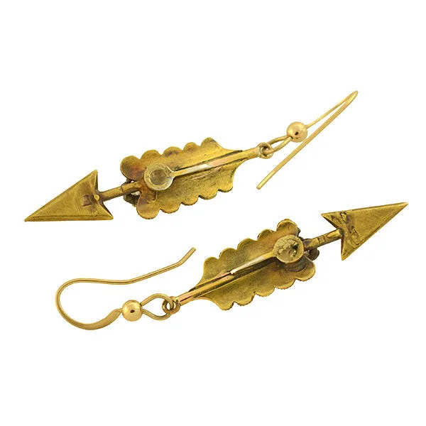 Victorian 14kt Yellow Gold Diamond Arrow Earrings