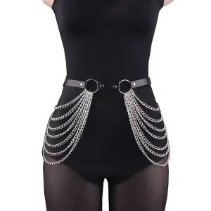 Victorian Cosplay Goth Waist Ring and Chain Belt - Black (Style 15)