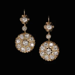 VICTORIAN DIAMOND DANGLE EARRINGS 4ct ANTIQUE OLD MINE CUT 18k GOLD CLUSTER DROP