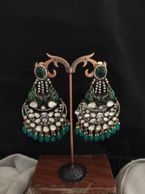 Victorian Emerald Dangler Earrings Crafted with Moissanite Stones