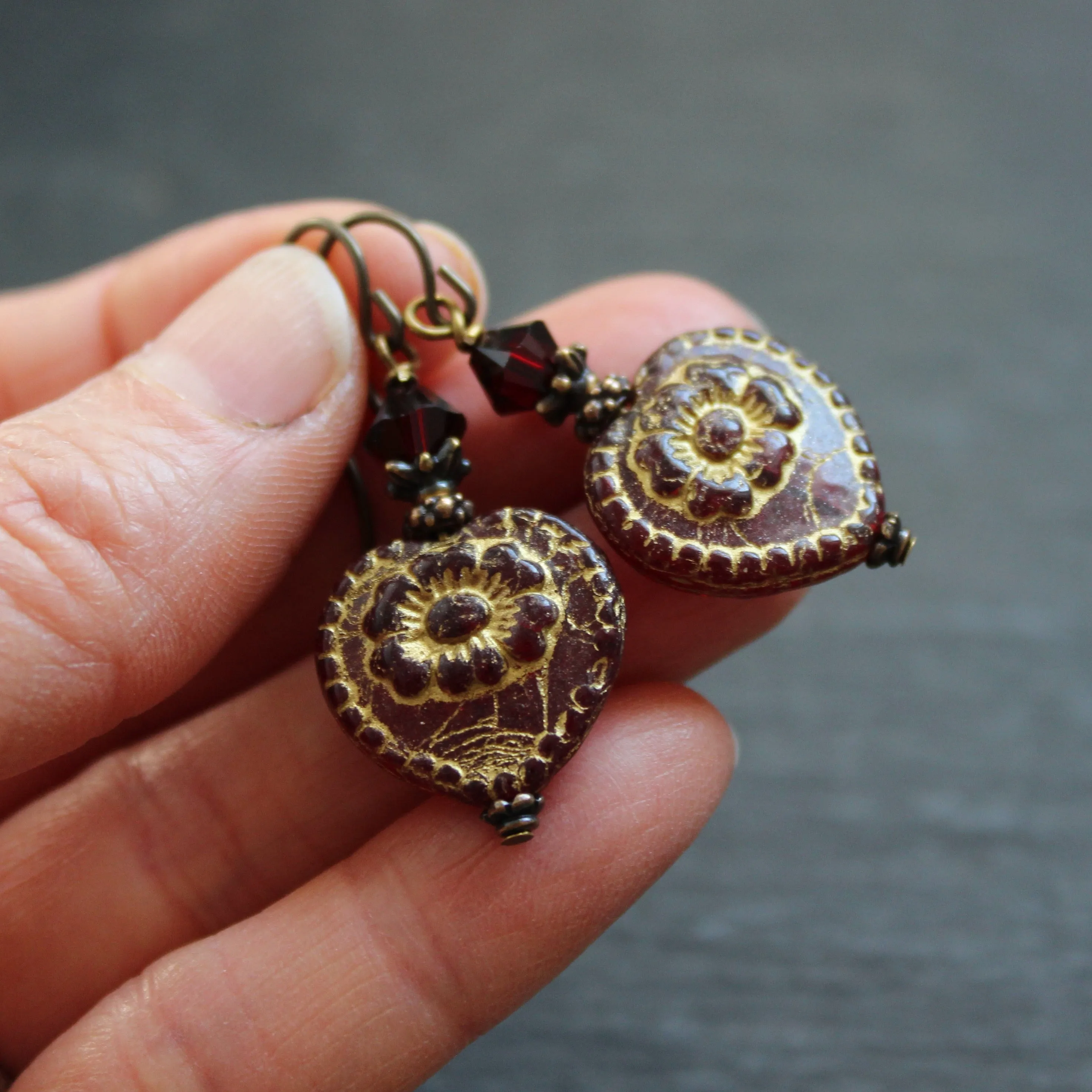 Victorian Gothic Red Heart Earrings