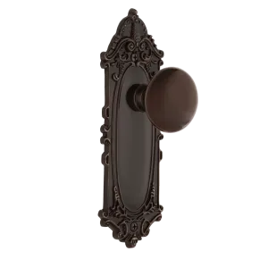 Victorian Long Plate with Brown Porcelain Knob in Timeless Bronze