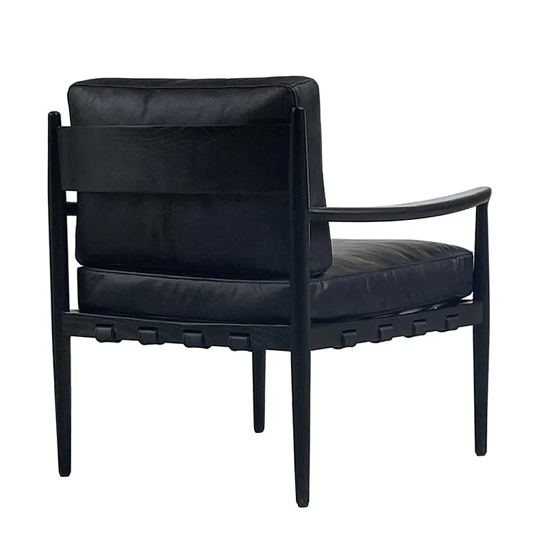 Vienna Vintage Black Leather & Oak Frame Club Chair / Armchair