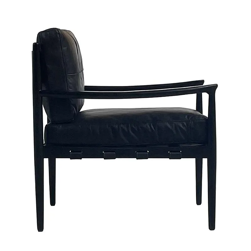 Vienna Vintage Black Leather & Oak Frame Club Chair / Armchair