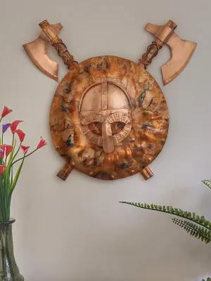 Viking helmet, shield and axes wall hanging