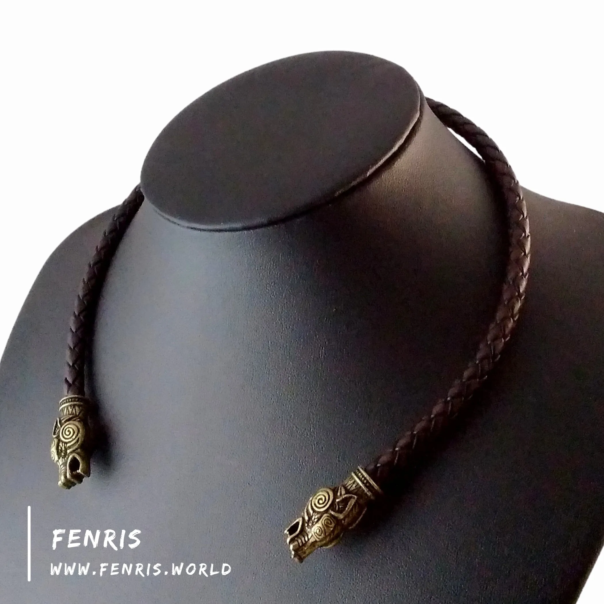 Viking Torc Bronze Wolf Brown Leather | Fenris