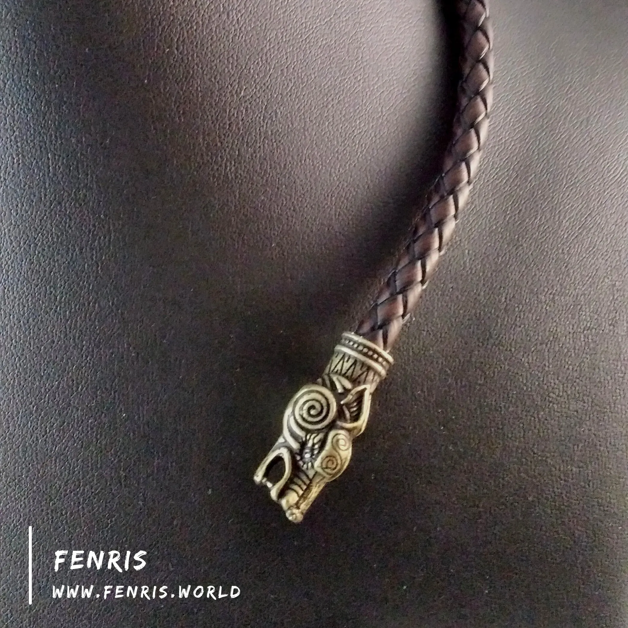 Viking Torc Bronze Wolf Brown Leather | Fenris