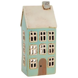 Village Pottery Tall Blue Tealight House